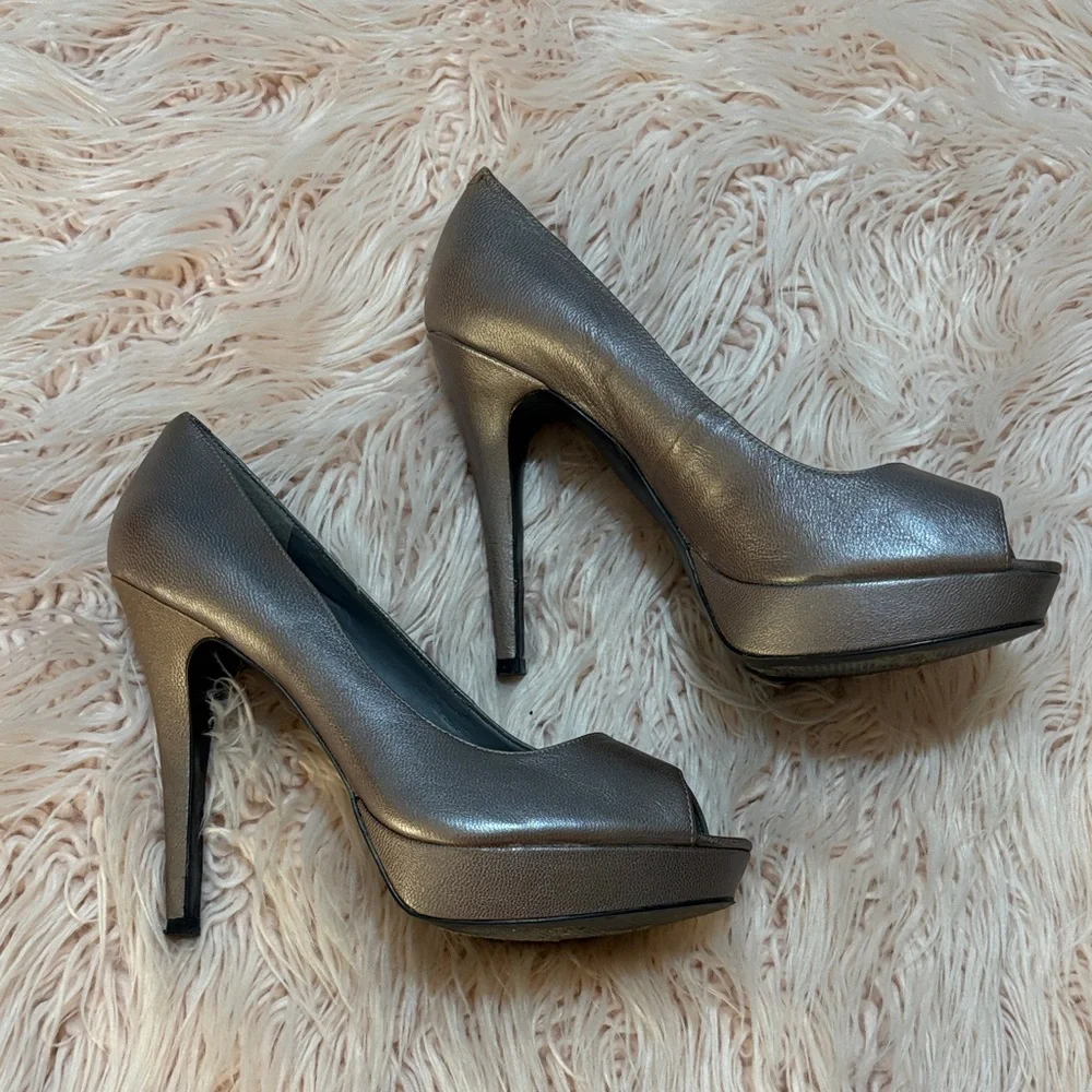 BCBG Paris Metallic Peep Toe Heels - Picture 2 of 4